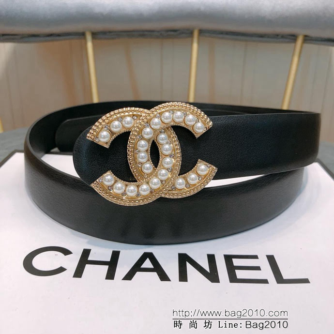 CHANEL香奈兒 18新款 CC珍珠水鑽扣 精品光滑優雅皮帶 上身效果巨好 奢華經典 小紅書火爆款   xfp1039
